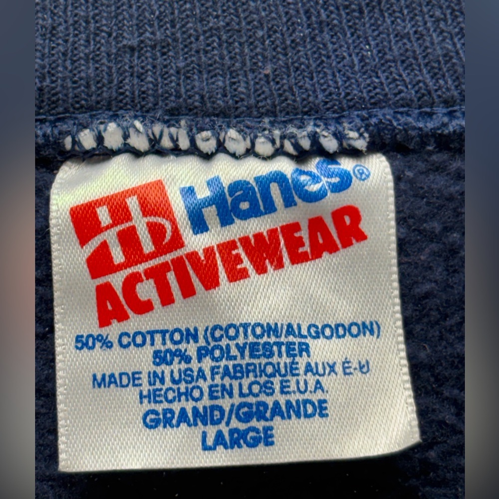 Vintage Hanes Activewear Blue Cat Appliqué Sweatshirt – Size Large – Made in USA - Picture 3 of 9